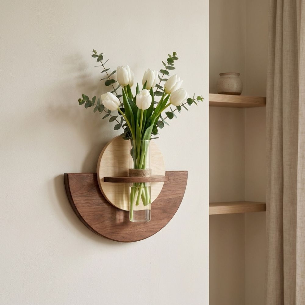 Flower Wall Panel - رف خشبي بيضاوي معلق على الحائط